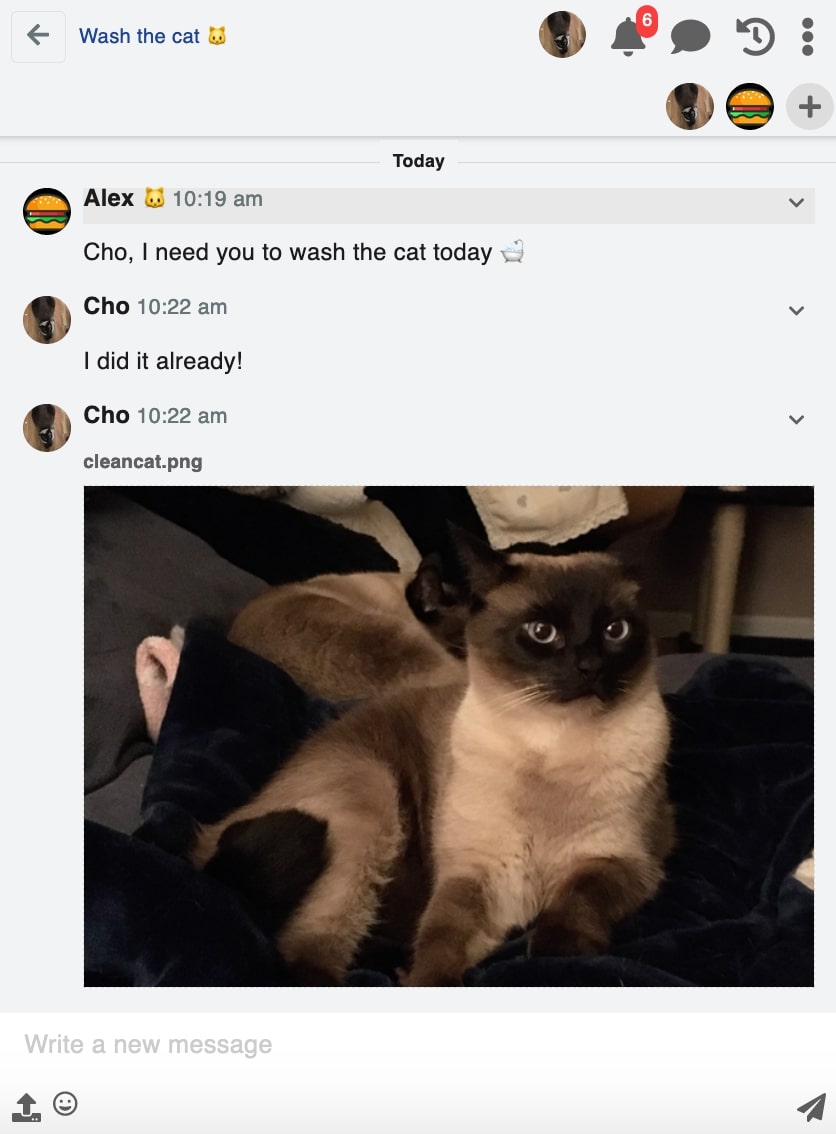 Messaging and file sharing Screenshot showing messaging between Alex and Cindy.