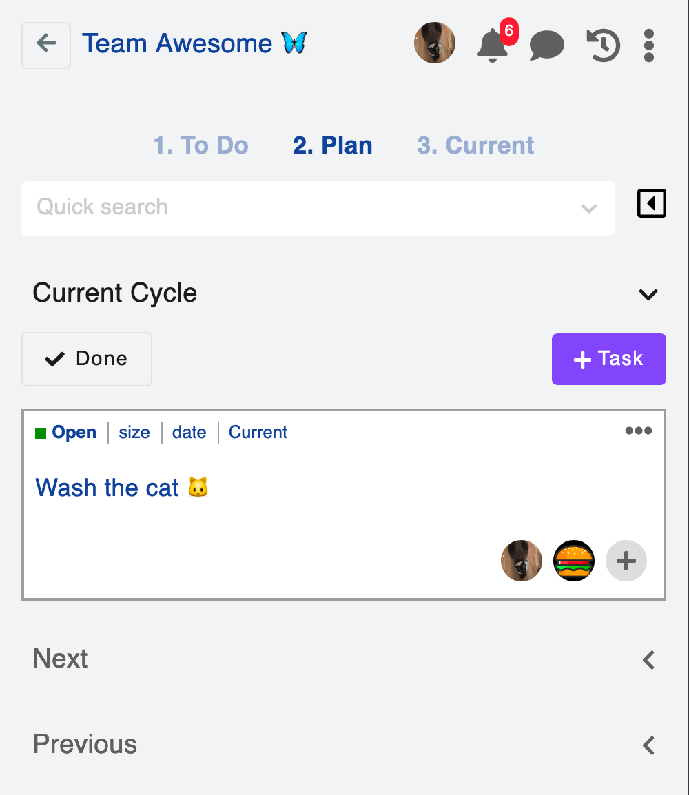 Manage tasks & sprint cycles Screenshot showing sprint cycles.